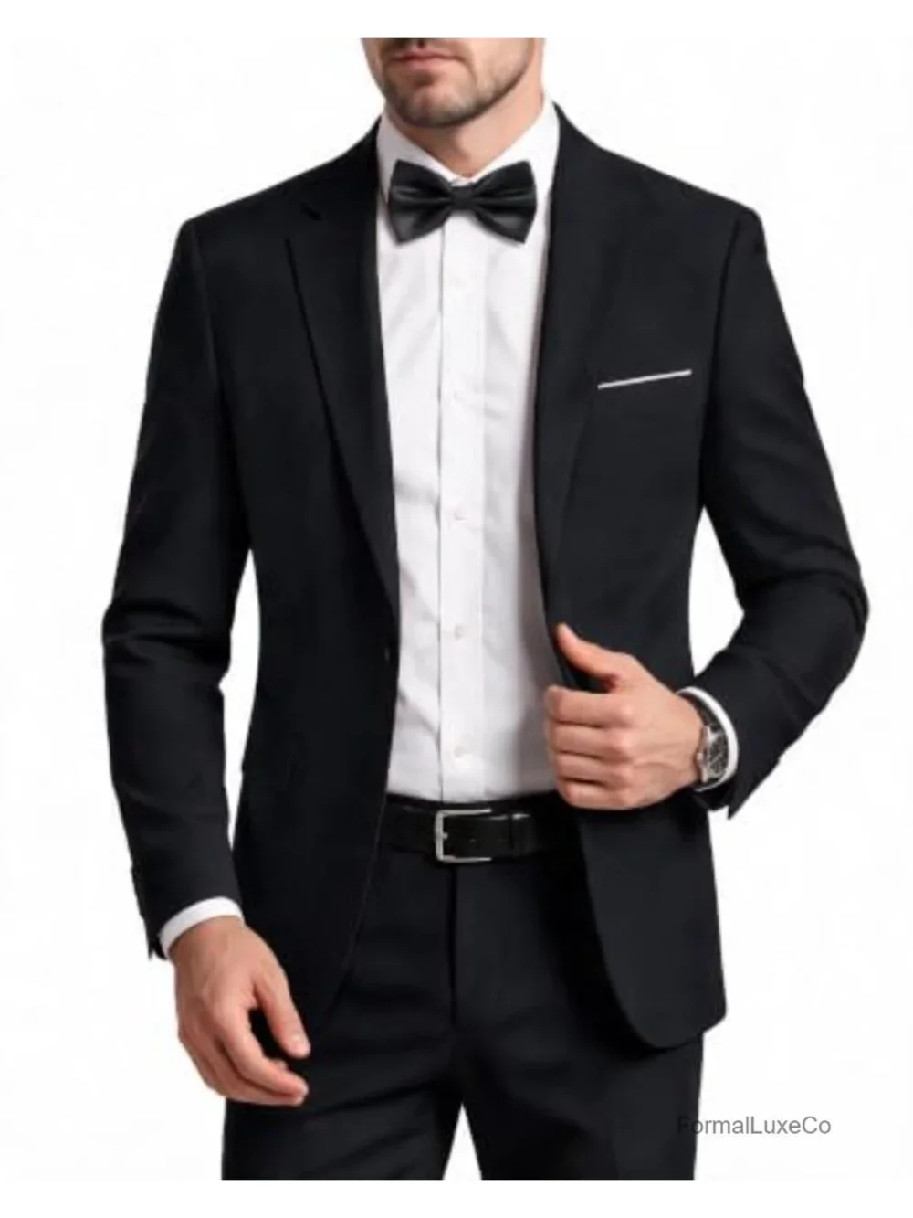 Men's 2-Piece Slim Fit Tuxedo Suit Set with Bow Tie, Polyester Blend, Wedding &